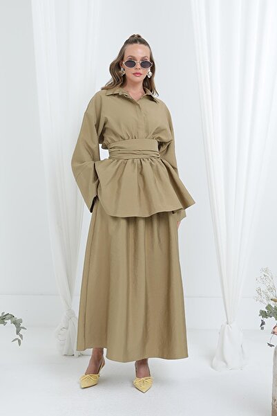 Loreen Women's Luna Belted Minimal Skirt Suit -20682Tks - Mink