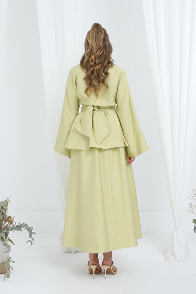 Loreen Women's Luna Belted Minimal Skirt Suit -20682Tks - Olive