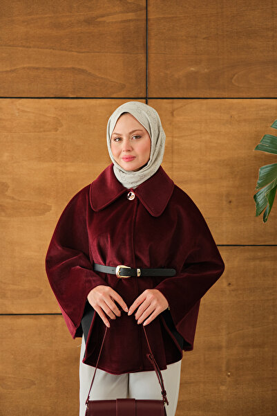 LOCCO Γυναικείο βελούδινο πανσό με ζώνη μπορντό