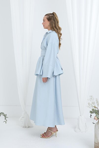 Loreen Women's Luna Belted Minimal Skirt Set -20682Tks - Blue