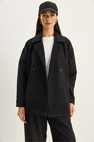 Bianco Lucci Women's Double-Breasted Lapel Pocket Detailed Cashmere Blazer Jacket 60283757