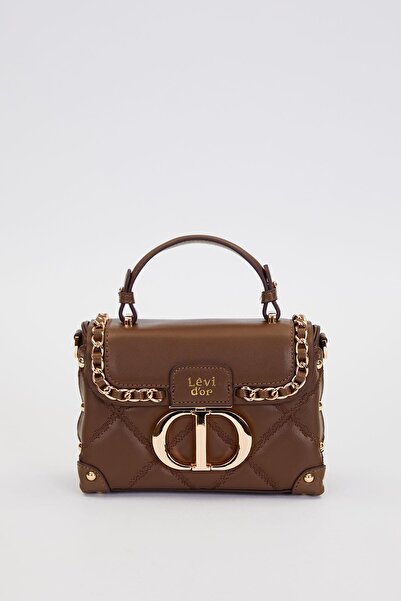 Levidor Quilted Embroidery, Chain Knitting and Metal Staple Detail Small Size Women's Hand and Shoulder Bag Lv930580