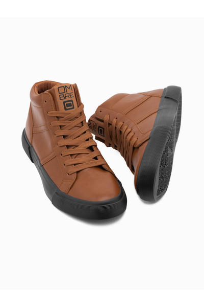 OMBRE Pánské boty kotníkové tenisky s kontrastní podrážkou - camel V5 OM-FOTH-0124