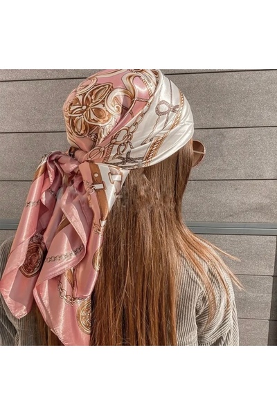 Accessories Hei Pink Patterned Stylish Silk-Look Women's Accessory Scarf Foulard