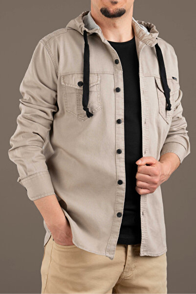 bombe Ανδρικό τζιν πουκάμισο με κουκούλα