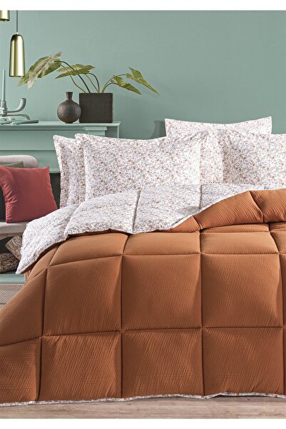 Evim Andy Timeless 100% Cotton 4 Layer Muslin Comfort Quilt Set Double Size Brown 195X215 cm