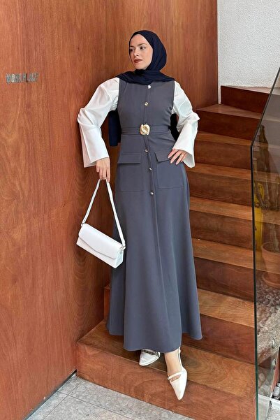 lamelif Button Detailed Dress Anthracite