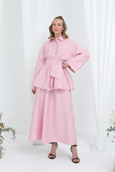 Loreen Women's Luna Belted Minimal Skirt Set -20682Tks - Pink