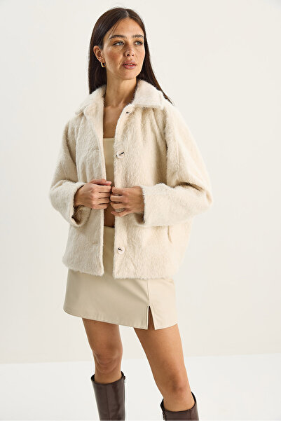 Bianco Lucci Women's Soft Textured Jacket Lapel Pocket Detail Lined Buttoned Jacket Coat 7034 60283762