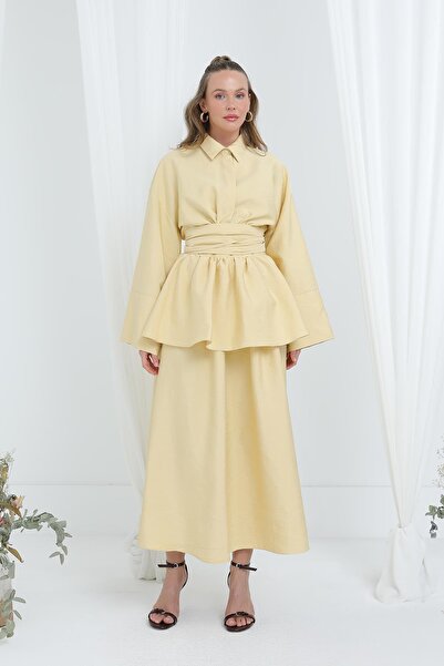 Loreen Women's Luna Belted Minimal Skirt Set -20682Tks - Yellow
