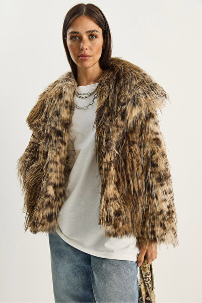 Bianco Lucci Women's Patterned Wide Collar Lined Voluminous Premium Faux Fur 7037 60283761