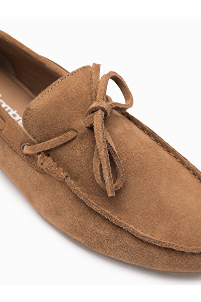 OMBRE Pánské kožené mokasíny s tkaničkami a podrážkou driver - hnědé V3 OM-FOCS-0150