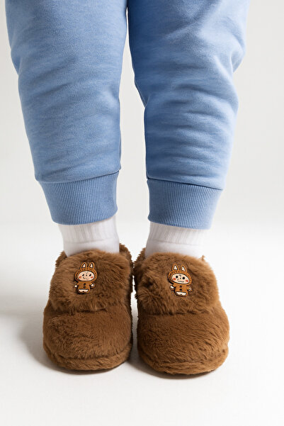 şeker shoes Boy's Furry Plush Fluffy Figured Non-Slip Sole Nursery Home School Slippers