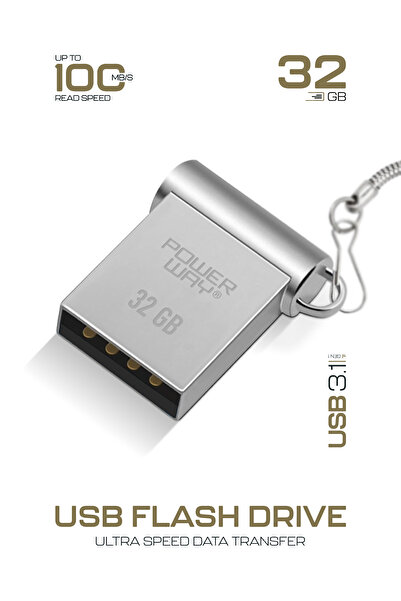 POWERWAY ذاكرة فلاش فائقة السرعة بسعة 32 جيجابايت، ميني يو إس بي 3.1، هيكل معدني، ذاكرة فلاش فائقة السرعة