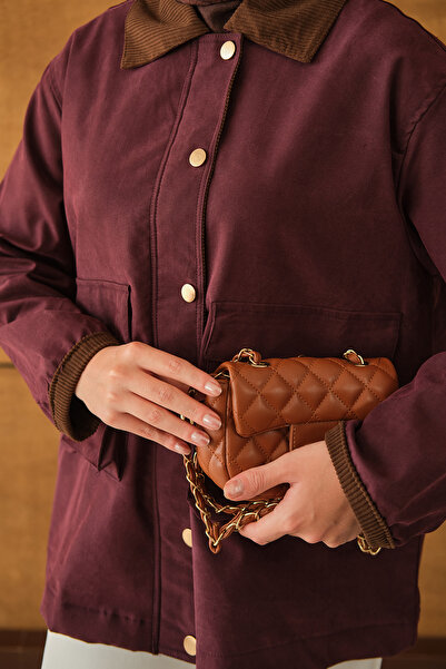 LOCCO Γυναικείο μπουφάν με βελούδινη λεπτομέρεια στο λαιμό και τα καρπά μπορντό