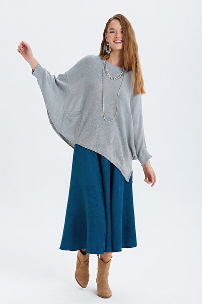 Clandestino Casual Asymmetrical Long Bohemian Style Knitwear Blouse Gray