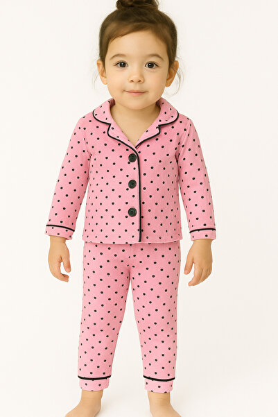 Bubito Polka Dot Patterned Baby Girl Children's Top and Bottom 2-Piece Pajama Set-Pink