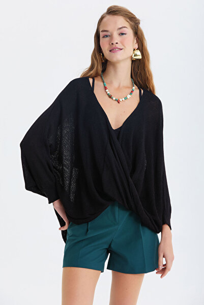 Clandestino Oversized Bohemian Knitwear Blouse Black