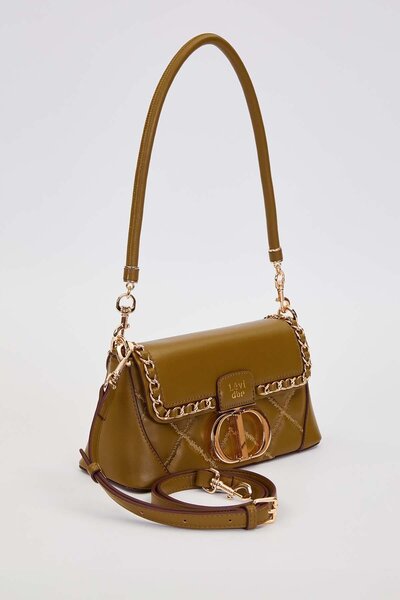 Levidor Quilted Embroidery and Chain Knit Detailed Double Strap Medium Size Women's Shoulder Bag Lv930583