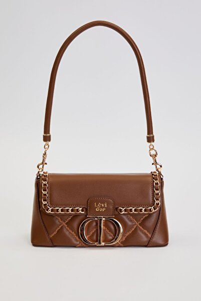 Levidor Quilted Embroidery and Chain Knit Detailed Double Strap Medium Size Women's Shoulder Bag Lv930583