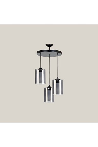 KUZENLER Şık Tasarımlı Füme Camlı 3’lü Siyah Gövde Sarkıt Avize