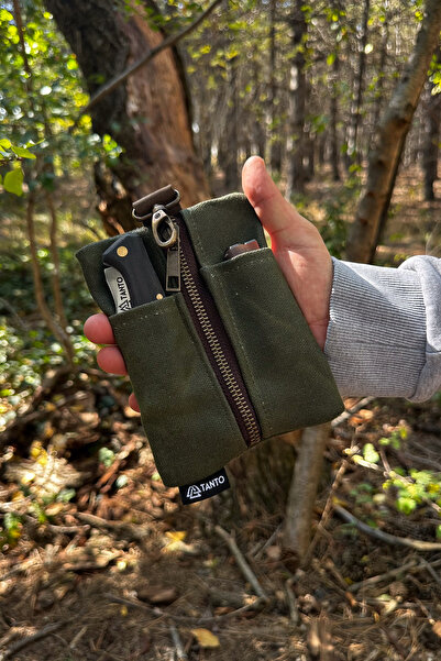 Tantobushcraft Mumlu Kanvas EDC Bel Çantası – Su İtici Kompakt Erkek Cep Orga...