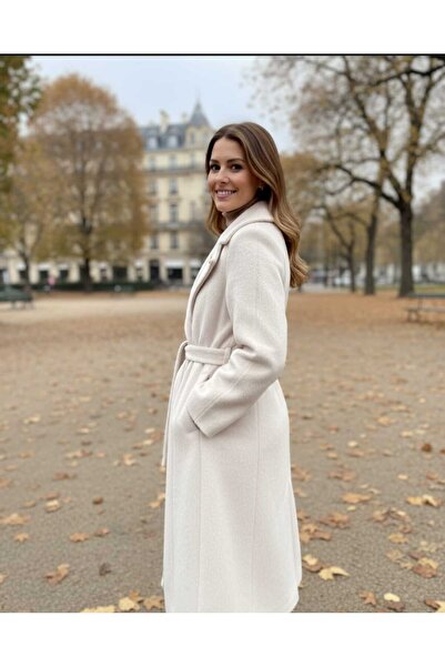 güncüoğlu Buttoned Knee-Length Tay Fur Fabric Waist Belted Coat