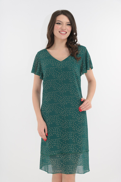 Trend Land Elegant green dress with overlapping veils and gold hoops