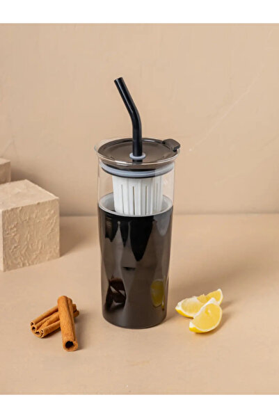 Tohana كوب ديتوكس زجاجي H2o 5 في 1 مع مصاصة فولاذية ومنظف هدية 650 مل