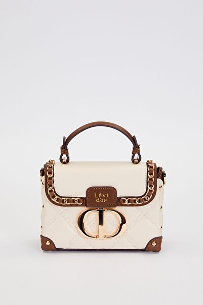 Levidor Quilted Embroidery, Chain Knitting and Metal Staple Detail Small Size Women's Hand and Shoulder Bag Lv930580