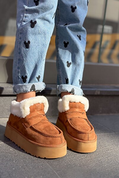 Shoebutik Baldo Taba Peluş Detaylı Kadın Bot