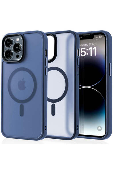 Casey Studios Husa Magsafe iPhone 14 Pro Max, Slim, Incarcare Wireless, Margini Ridicate, Albastru Inchis