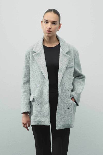Hooopstore Double-Breasted Closed-Collar Blazer Gray Jacket