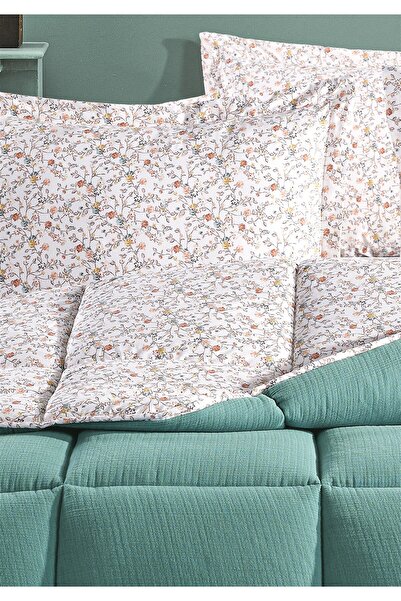 Evim Andy Timeless 100% Cotton 4 Layer Muslin Comfort Quilt Set Double Size Turquoise 195X215 cm