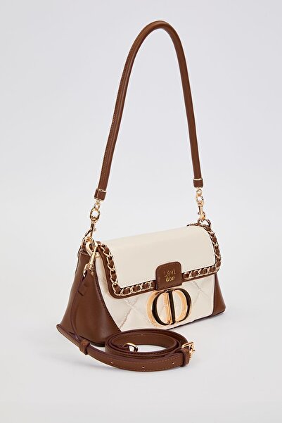 Levidor Quilted Embroidery and Chain Knit Detailed Double Strap Medium Size Women's Shoulder Bag Lv930583