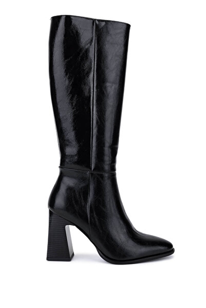 Tamer Tanca Kadın Suni Deri Siyah Deri Topuklu Çizme