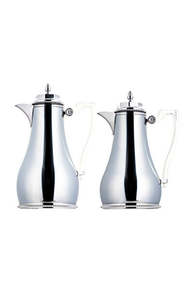 ALSAIF Shaden Coffee and Tea Thermos Set, 2 Pieces, by Al Saif / Elegant Design to Suit All Tastes - Chrome Acrylic - 1.0/0.75 Liter