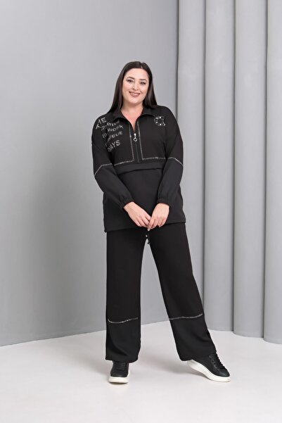 Ebsumu Дамски спортен екип с половин лодка и черно деколте