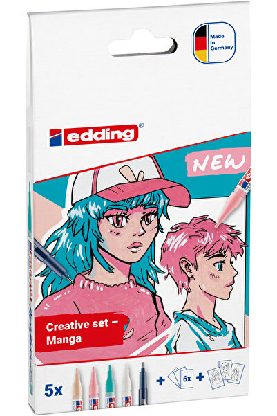 Edding 5300 İnce Uçlu Akrilik Markör ve 1800 Teknik Çizim Kalemi 5'li Manga Seti