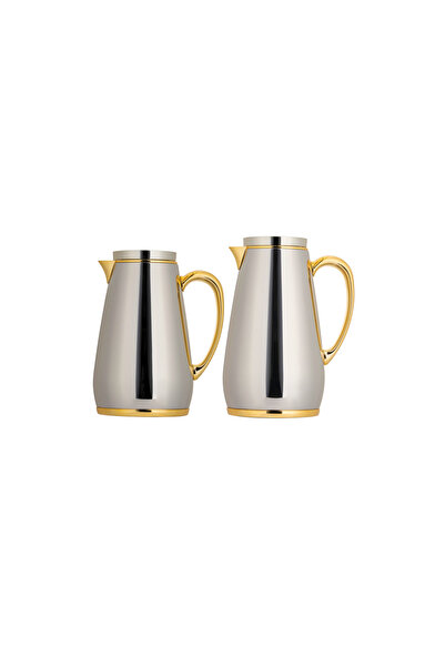 ALSAIF Handa Coffee and Tea Thermos Set, 2 Pieces, by Al Saif - Elegant Design to Suit All Tastes - 1.0/0.75 Liter - Nickel/Gold