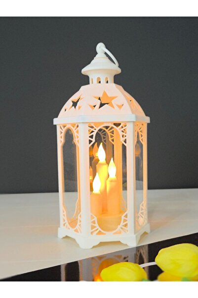 EVİMTATLIEVİM Astrum 33cm Beyaz LED Fener Mumluk - Gerçek Camlı & Pille Çalış...