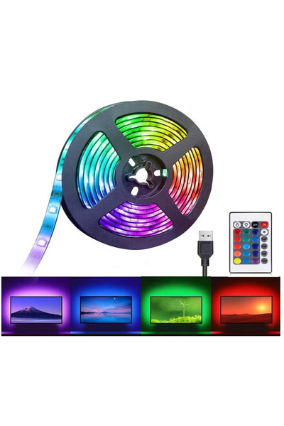 Led 5-meter USB LED strip light for indoor decoration, available in multiple colors, with remote control.