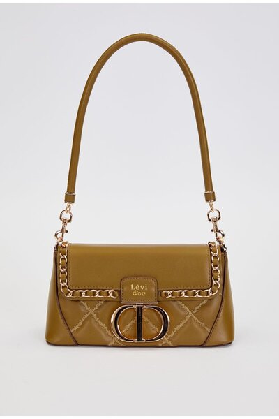 Levidor Quilted Embroidery and Chain Knit Detailed Double Strap Medium Size Women's Shoulder Bag Lv930583