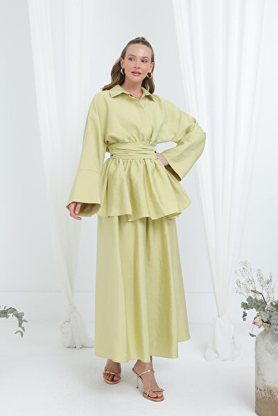 Loreen Women's Luna Belted Minimal Skirt Suit -20682Tks - Olive