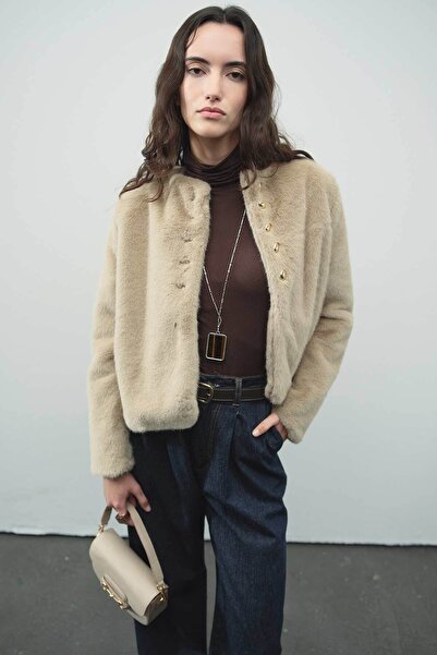 Hooopstore Short Buttoned Plush Mink Coat