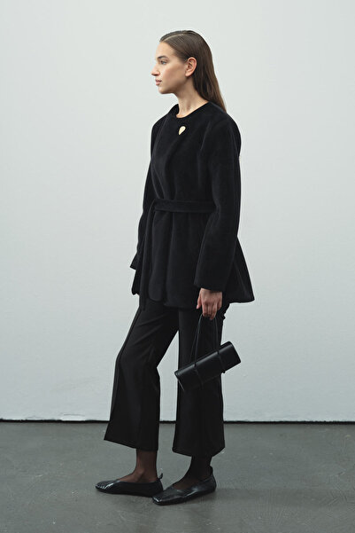 Hooopstore Premium Asymmetrical Collar Short Black Coat