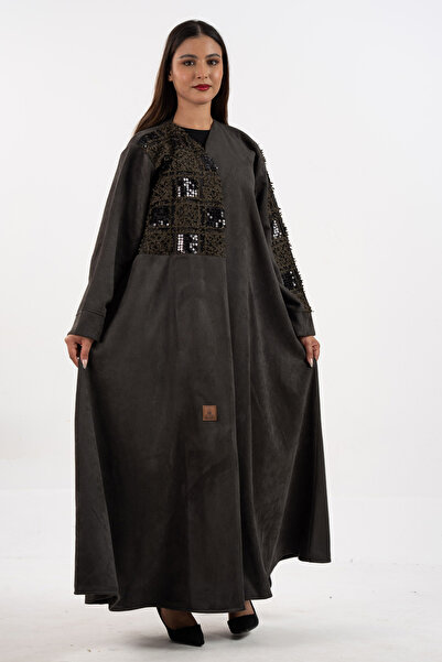 Hasnaa Abaya Abeer Suede Abaya in Olive Green