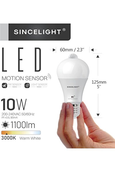 Generic SINCELIGHT PIR Motion Sensor LED Bulb E27, 10W, 3000K, Pack of 2