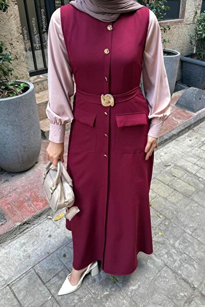 lamelif Φόρεμα με λεπτομέρεια με κουμπιά μπορντό