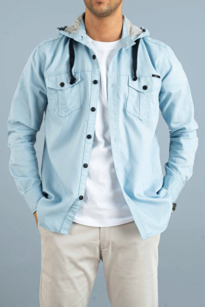 bombe Cămașă de blugi pentru bărbați slim fit cu glugă kaki